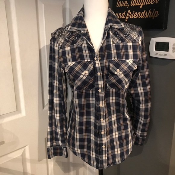 Haute Hippie Tops - Haute Hippie 🤠 Plaid Studded Shirt